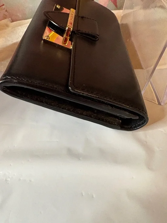 Henri Bendel Black Leather Continental Wallet with Gold Plate Accent - Picture 4 of 9